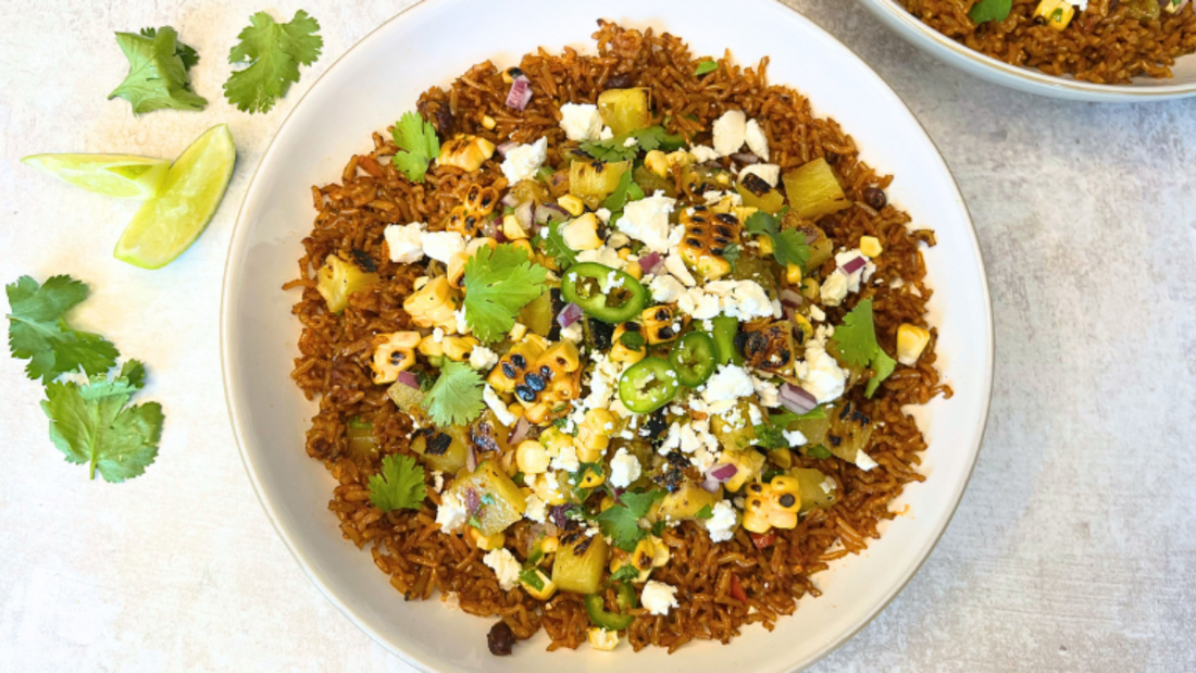 Charred corn, pineapple and smokey Chipotle rice salad