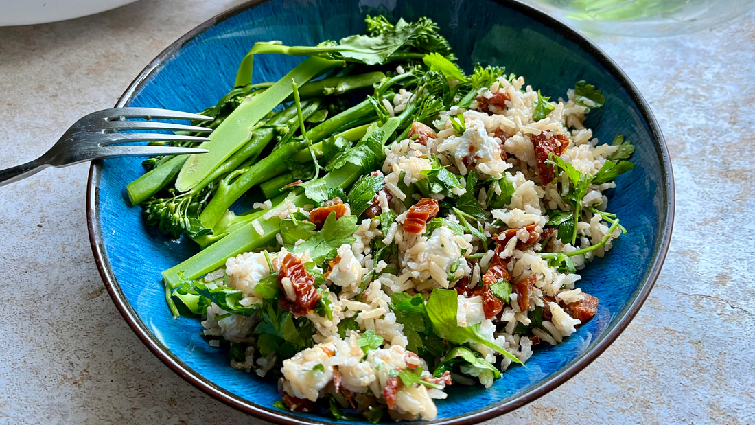 Sundried tomato and goats' cheese wholegrain rice salad