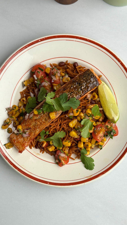 Chilli & Lime Salmon on Smoky Chipotle Rice with Sweetcorn Salsa