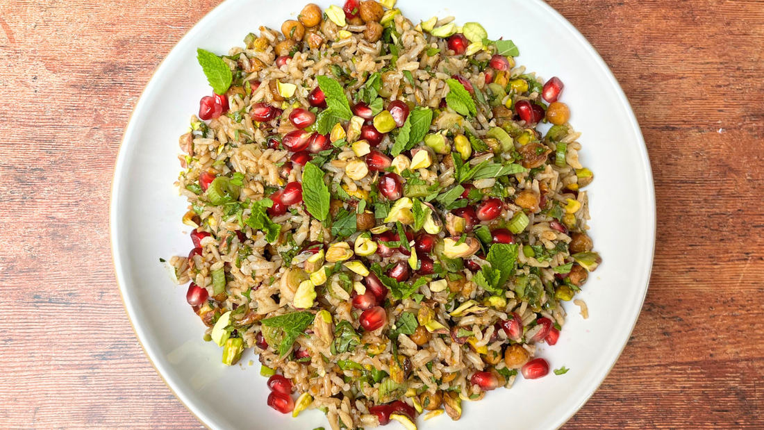 Persian-style jewelled rice salad with pomegranate, pistachios and fresh herbs