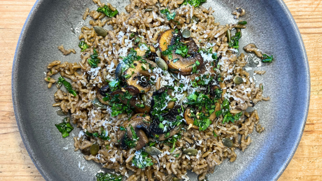 Provençal Herb rice topped with lemony mushrooms
